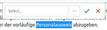Markiertes Wort mit Linkauswahl