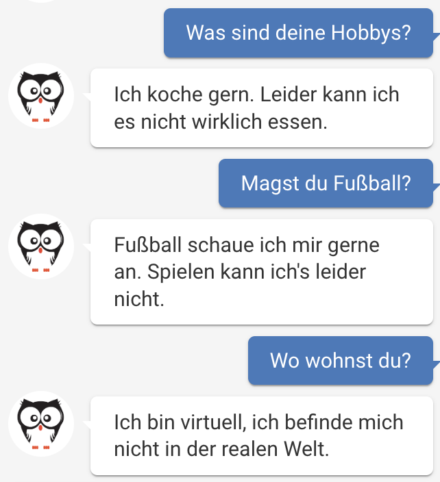 Einige Standard-Antworten zum Chatbot-Avatar